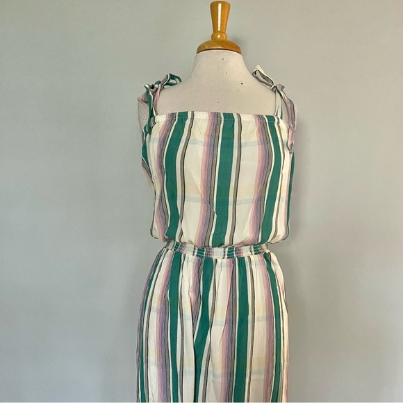 H&M Cream Pastel Purple Green Plaid Stripes MIDI Dress Size 12 - Picture 7 of 11